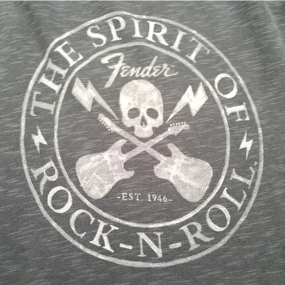 Fender Lucky Brand Gray Guitar Rock-n-Roll Long Sleeve Tshirt SMALL